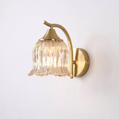 Hewitt Vintage Brass Floral Glass Wall Sconce