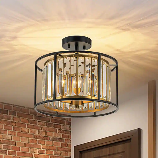 Eileyn Crystal Drum Semi Flush Mount Ceiling Light