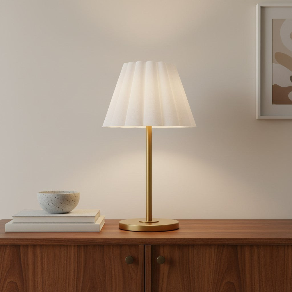Jovita Contemporary Cone White Linen Table Lamp