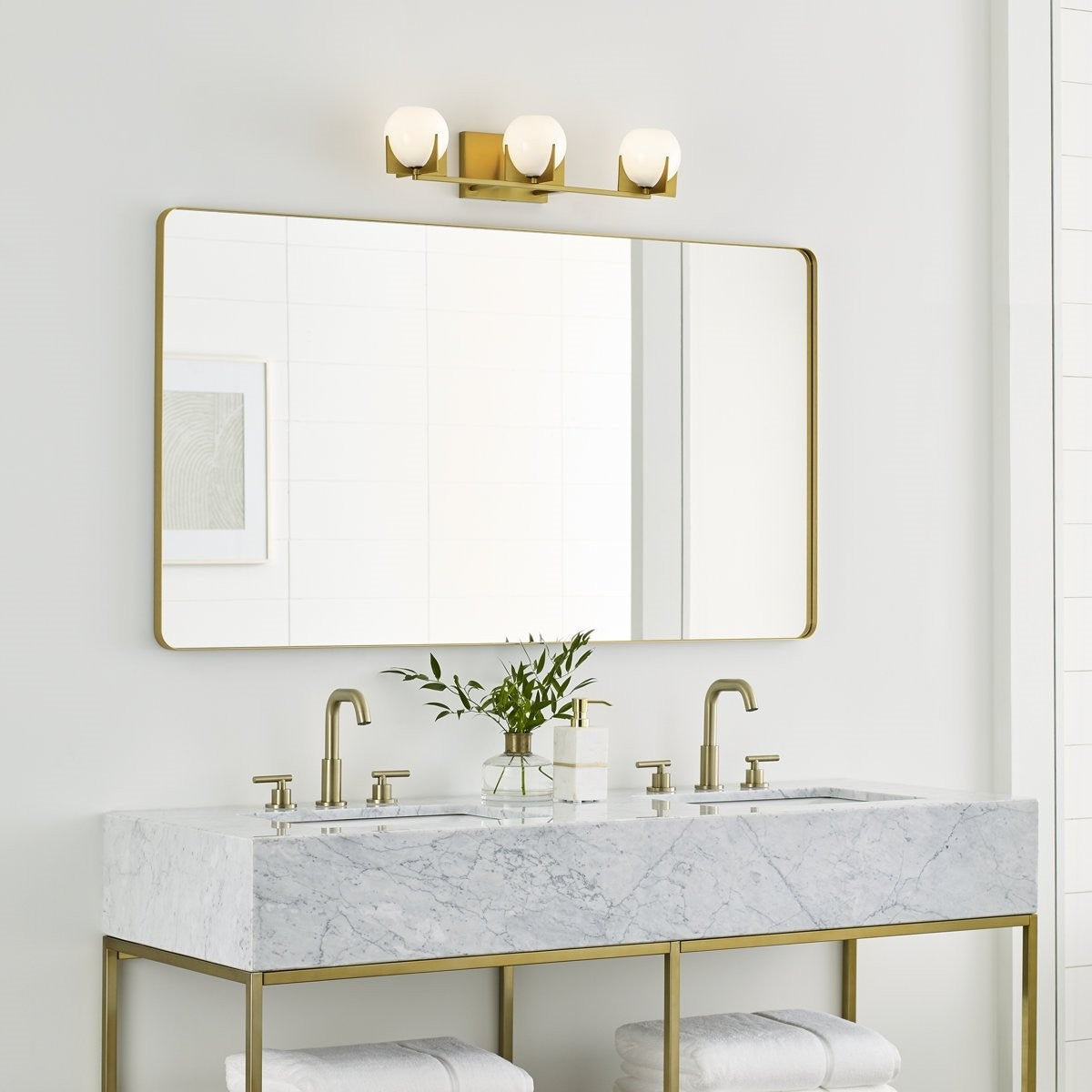 Ron Modern 3-Light White Ball Brass Wall Light