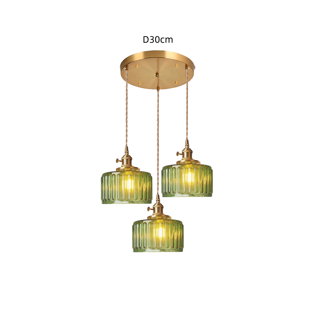 Zavier Vintage Cylinder Wave Pattern Glass Shade Pendant Chandelier