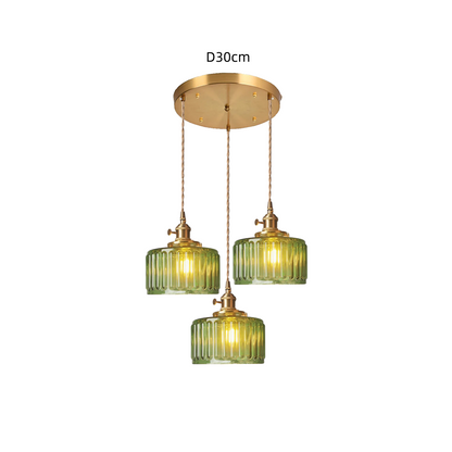 Zavier Vintage Cylinder Wave Pattern Glass Shade Pendant Chandelier