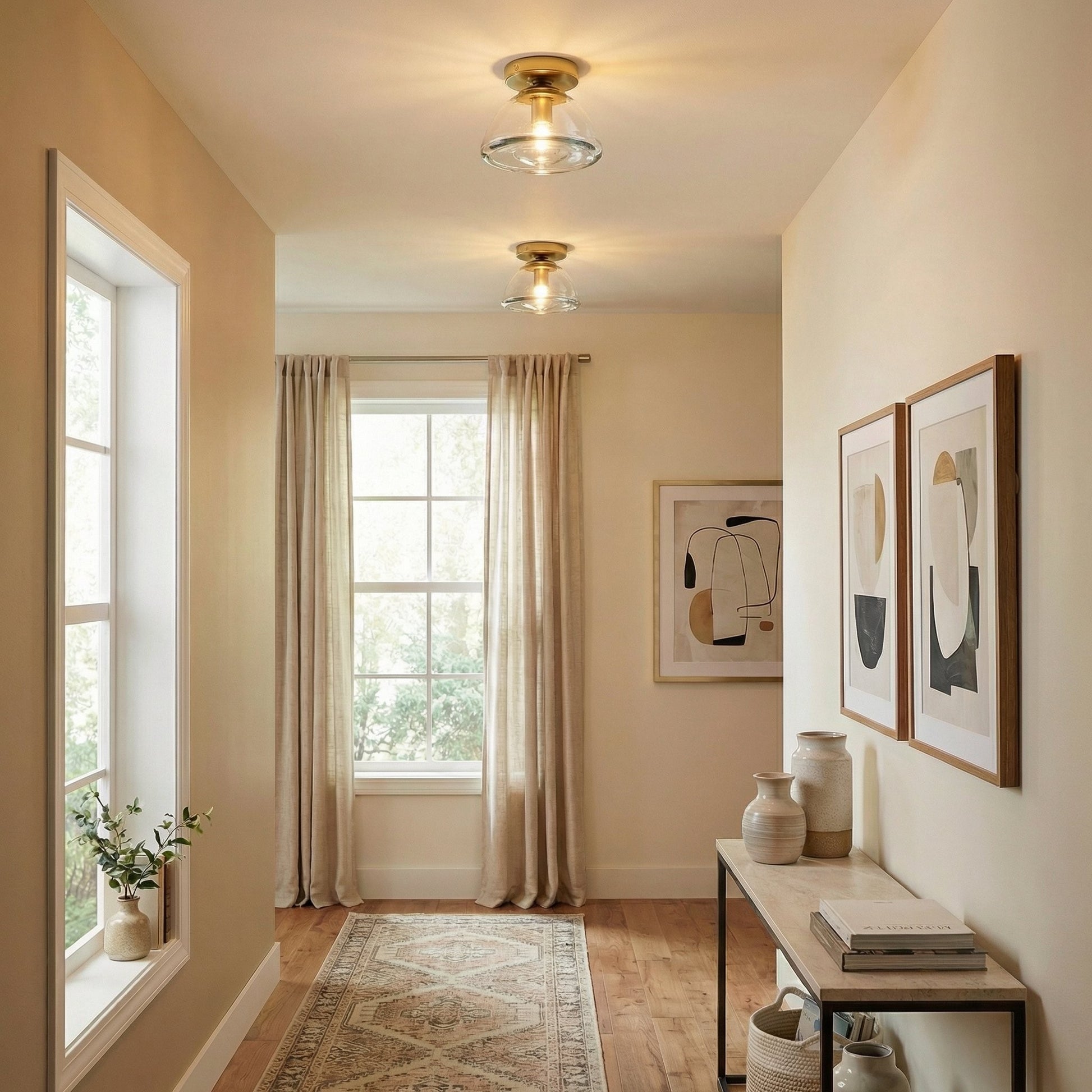 Brenna Modern Brass Cast Glass Dome Flush Mount & Wall Sconce