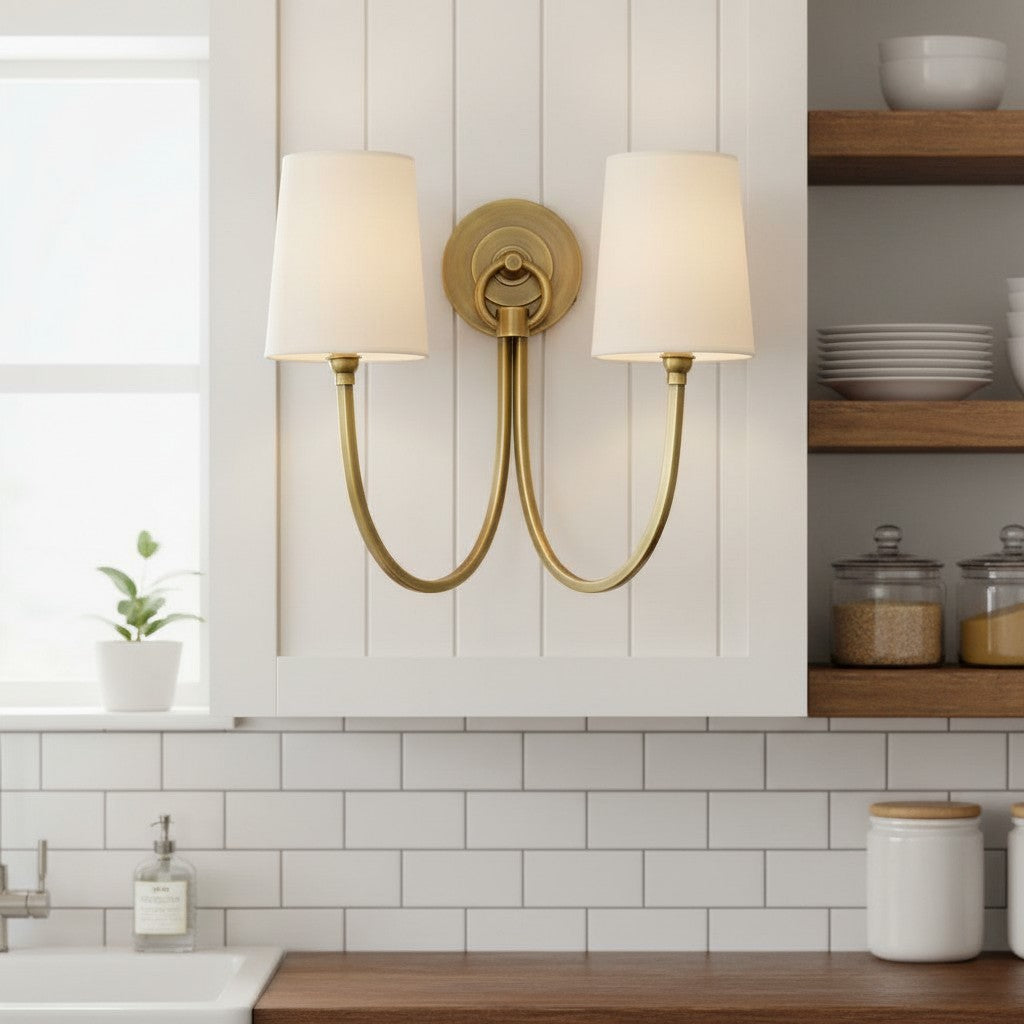 Kaevin Modern Elegant Linen Shade Double Wall Sconce