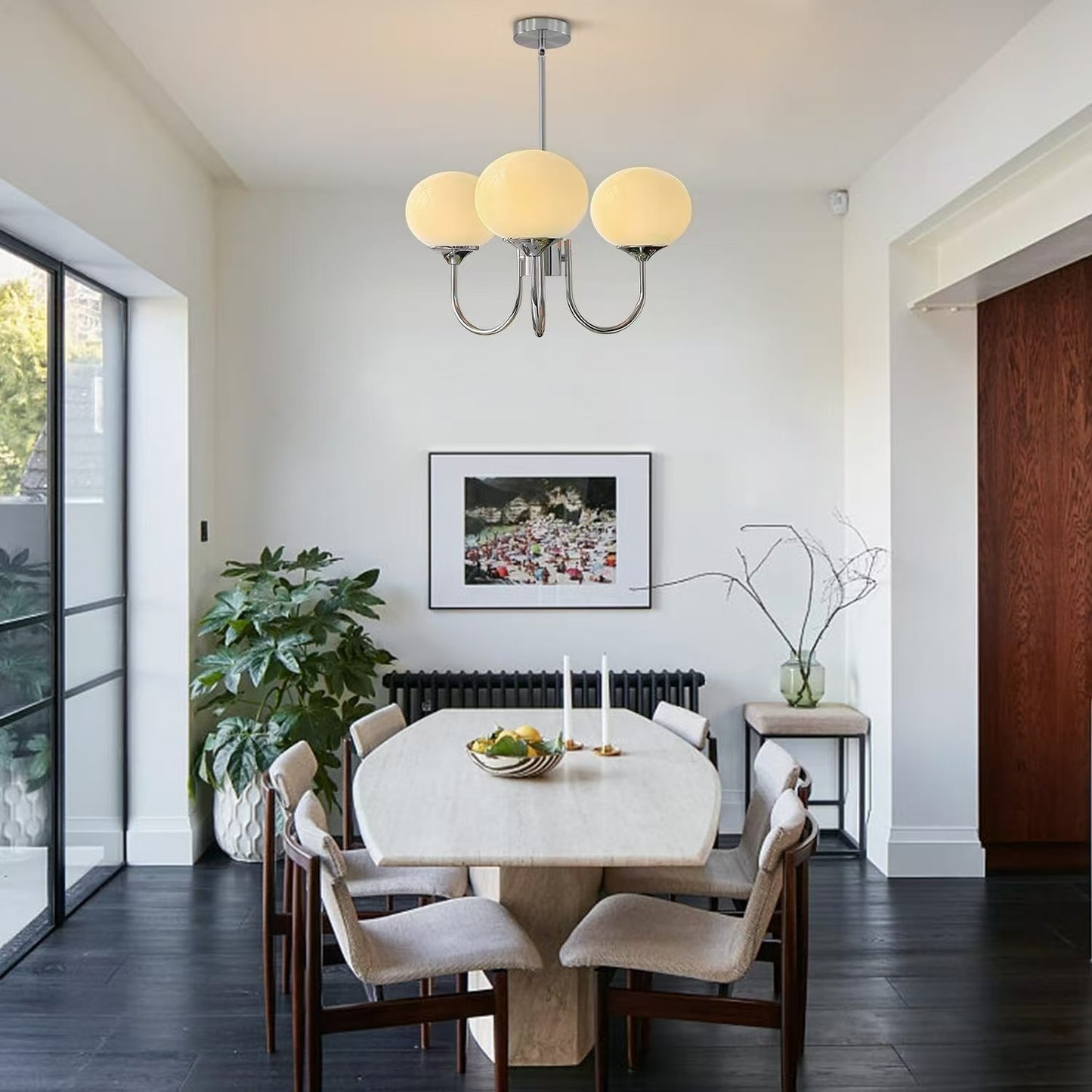 Bianca Colored Glass Shade Chandelier with Globes