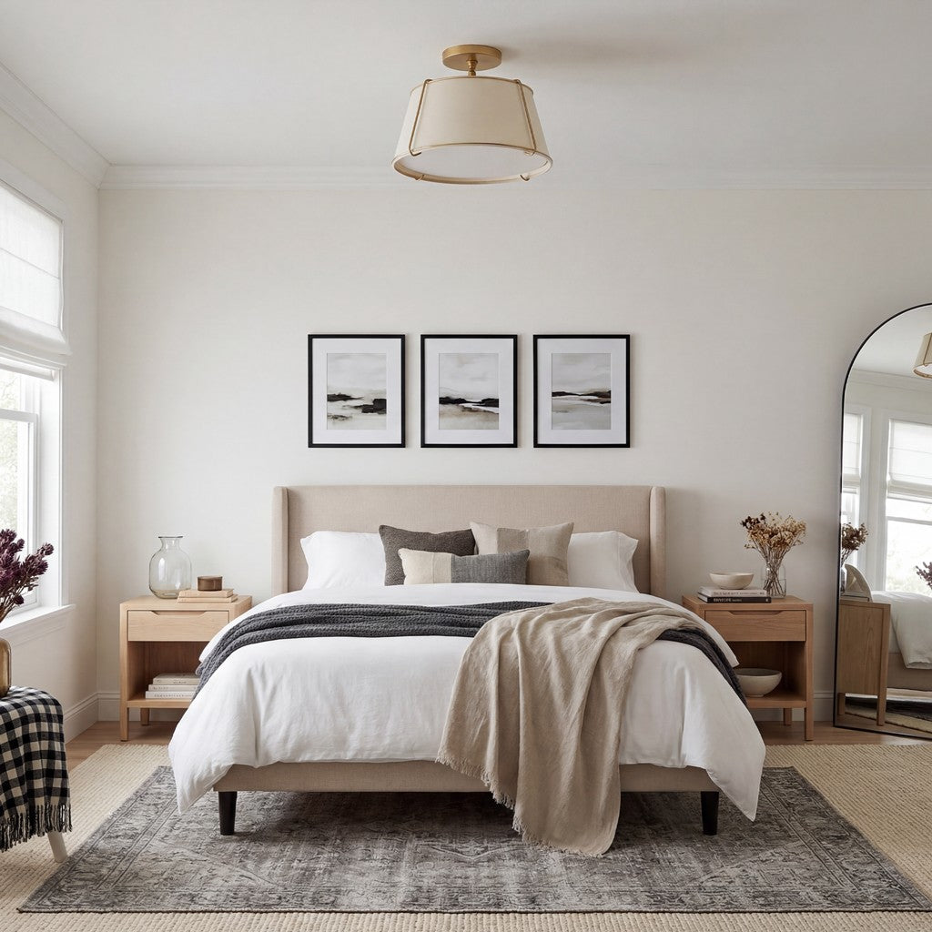 Hesperia Fabric Drum Shade Semi Flush Mount
