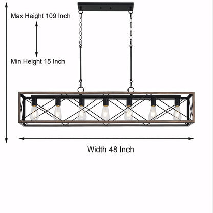Wrylor Farmhouse 7 Light Steel Rectangle Chandelier