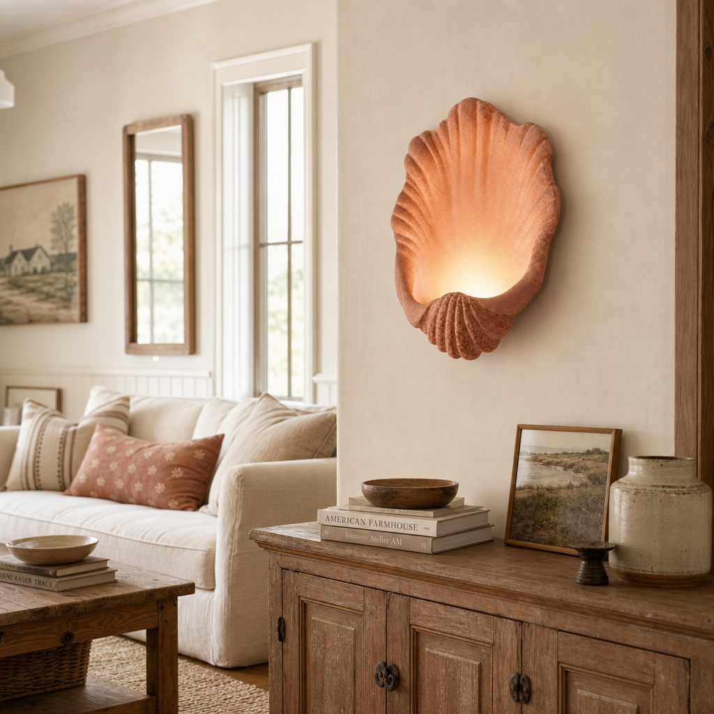 Kristian French Vintage Ceramic Cream Shell Wall Sconce