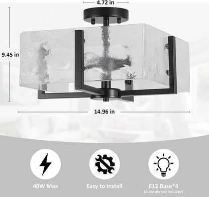 Coriander Black Rectangular Water Rippled Glass Ceiling Light