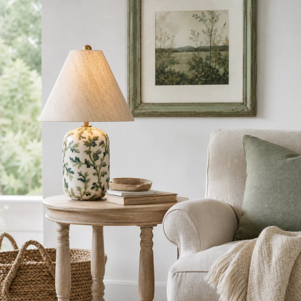Daevon Retro Ceramic Linen Tapered Table Lamp