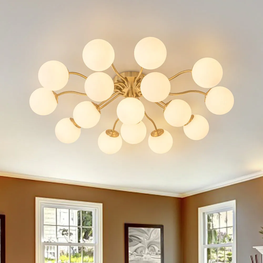 Anwen Mid Century Glass Brass Sputnik Bubble Chandelier