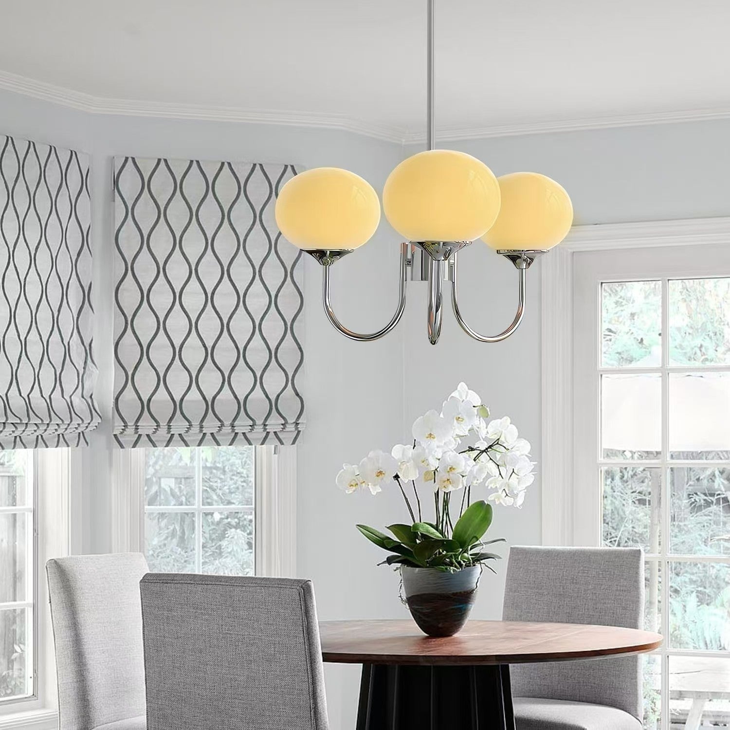 Bianca Colored Glass Shade Chandelier with Globes