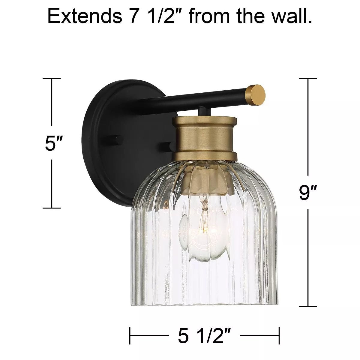 Lucienne Modern 9” Black Ribbed Glass Wall Light