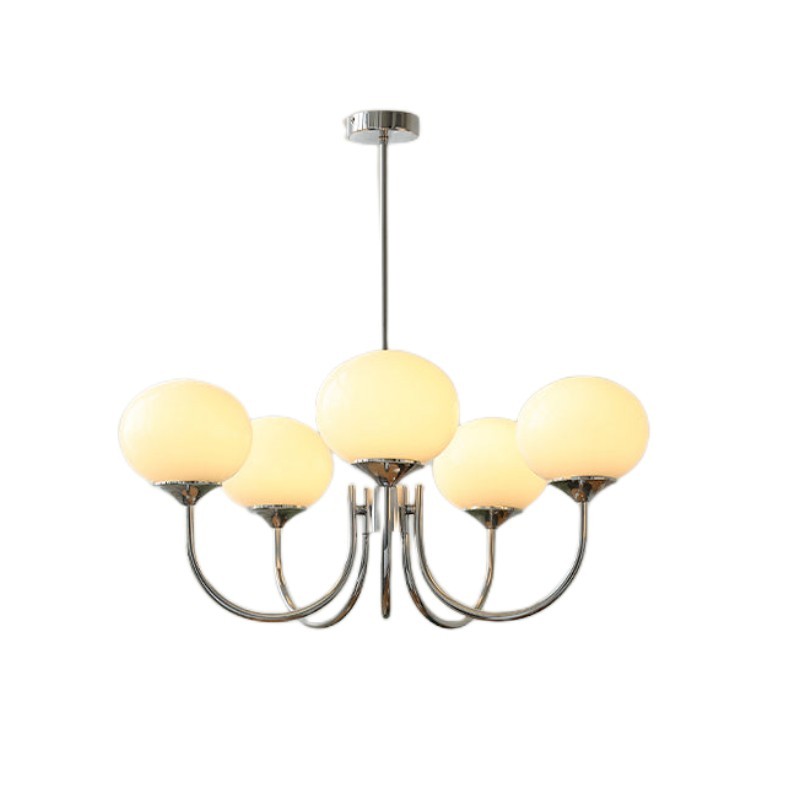 Bianca Colored Glass Shade Chandelier with Globes