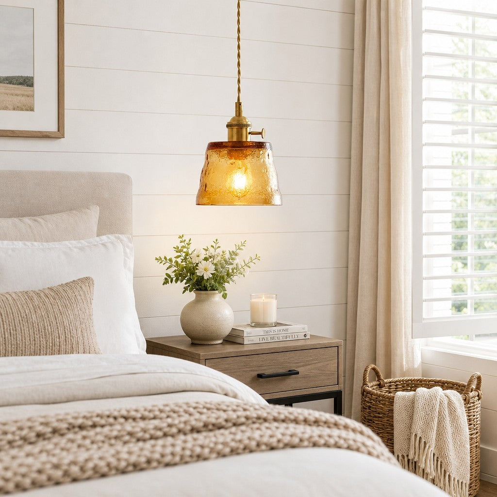 Seraphel Vintage 1-Light Glass Brass Pendant Light