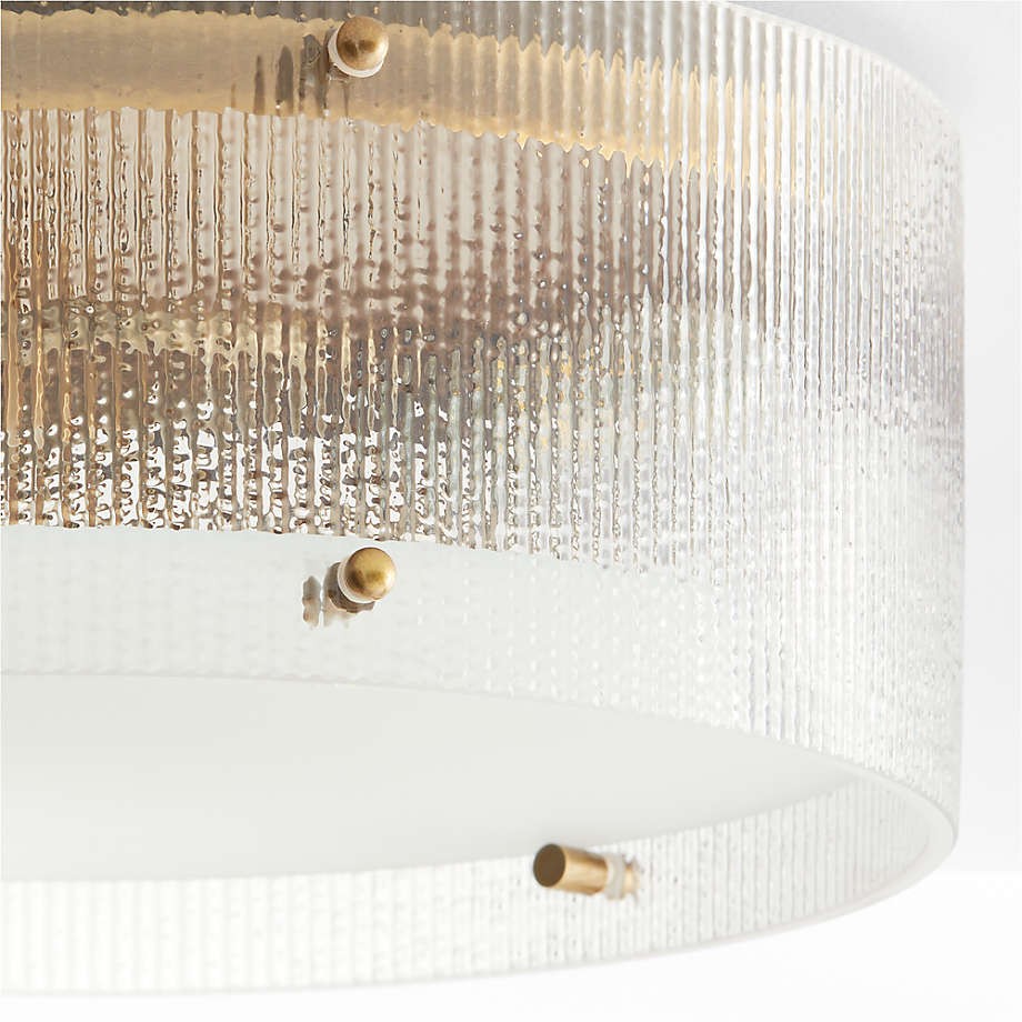 Gregory Modern Brass Ribbed Glass Drum Round Flush Mount Ceiling Light