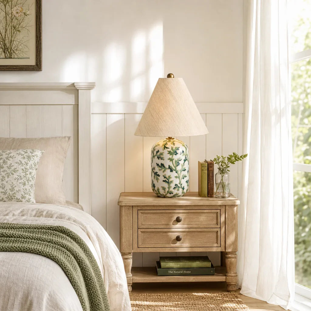 Daevon Retro Ceramic Linen Tapered Table Lamp