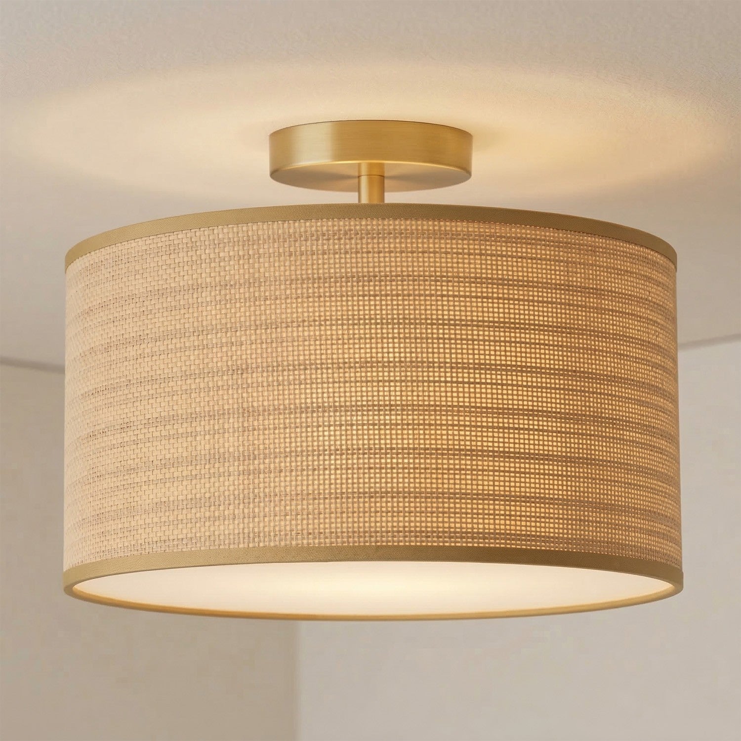 James Rustic Drum Woven Flush Mount Ceiling Light