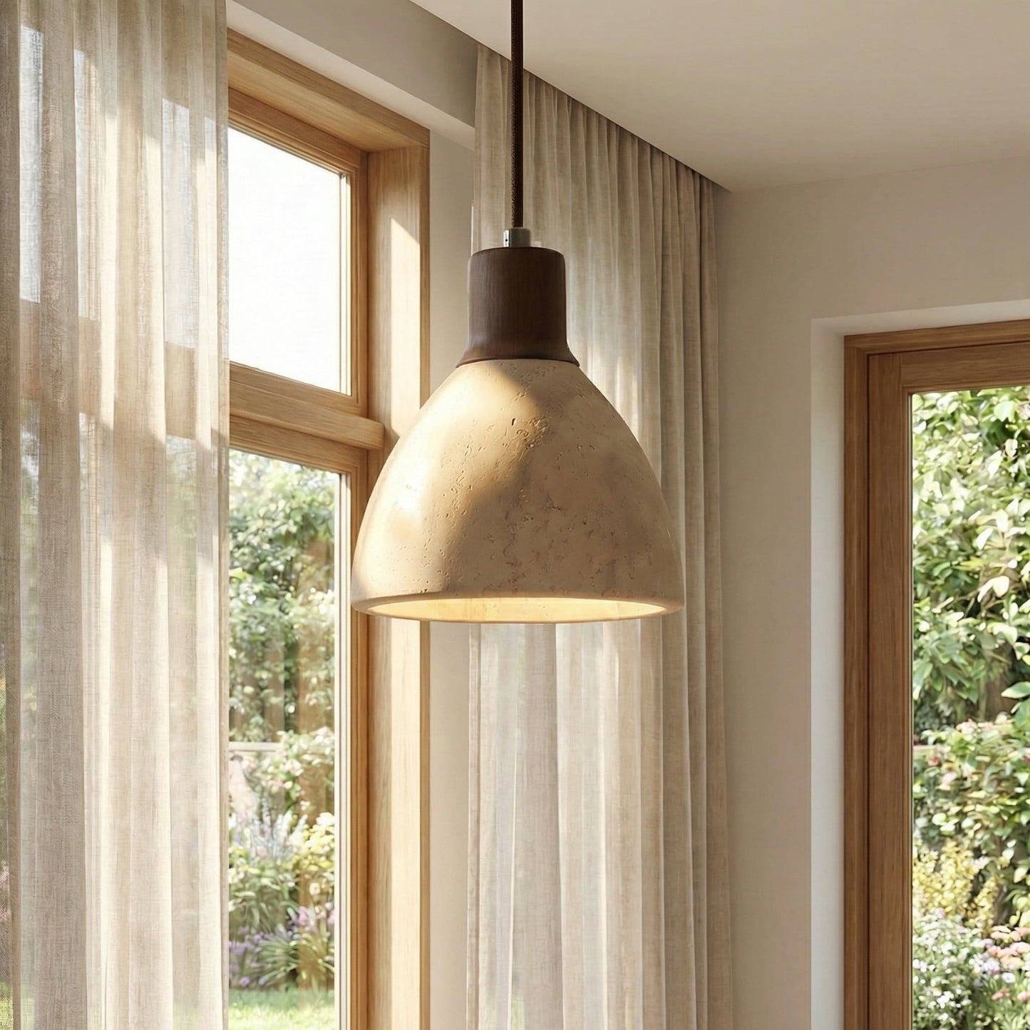 Kurtis Modern Travertine Wood Dome Pendant Light