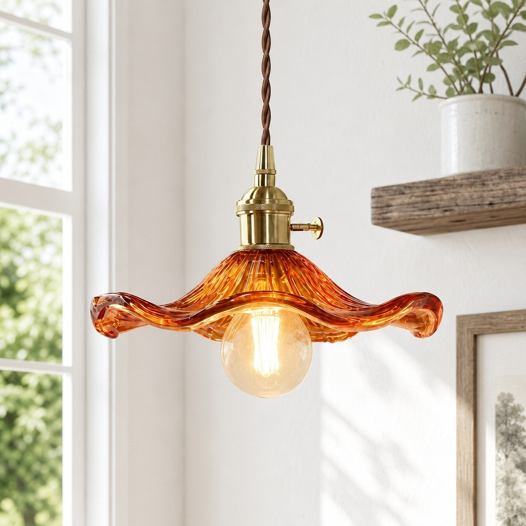 Liliana Retro Hibiscus Flower Glass Shade Pendant Light