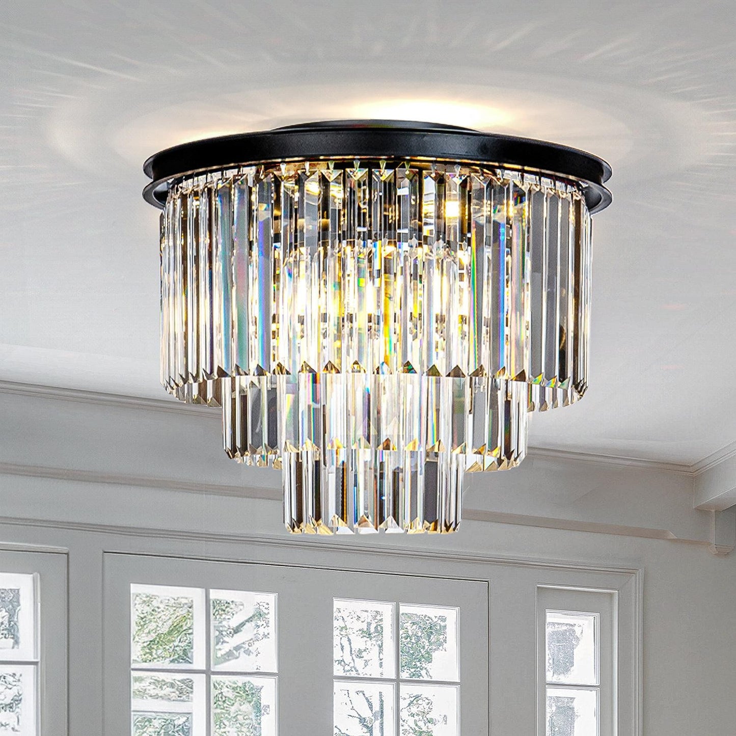 Brigitte Luxurious Three Layer Crystal Flush Mount Chandelier