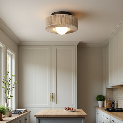 Lavan Rustic Hemp Rope Round Flush Mount Ceiling Light