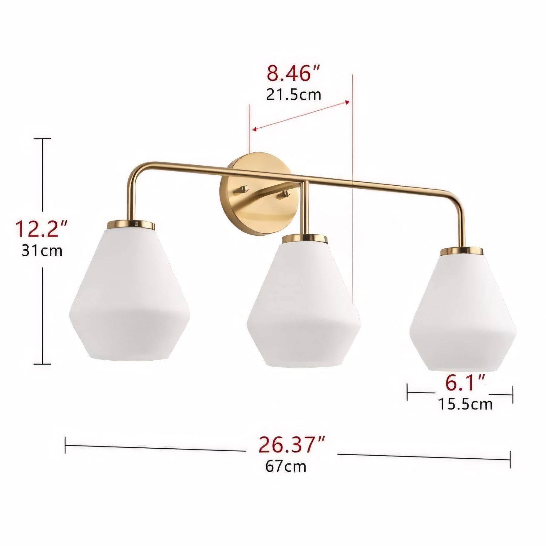 Nynevea Brushed Brass 3-Light Milk Glass Sconce