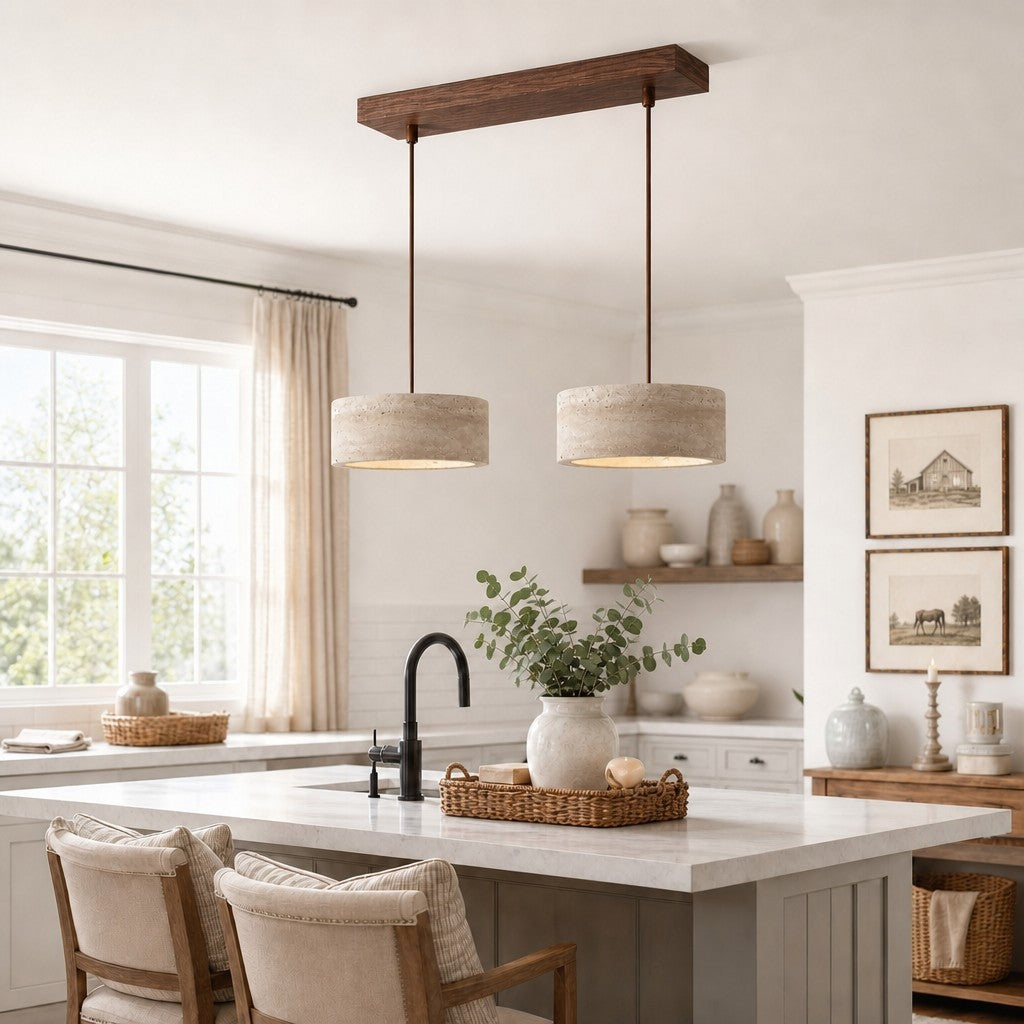 Veloria Scandinavian Travertine Round Pendant Light