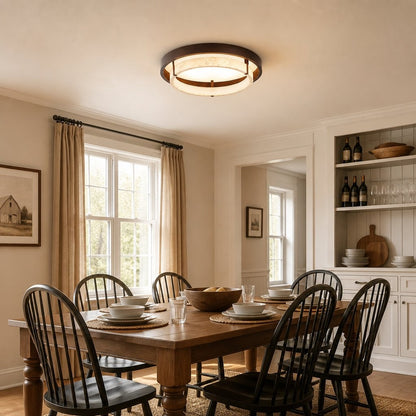 Jayce Organic Wood & Travertine Layered Round Ceiling Light
