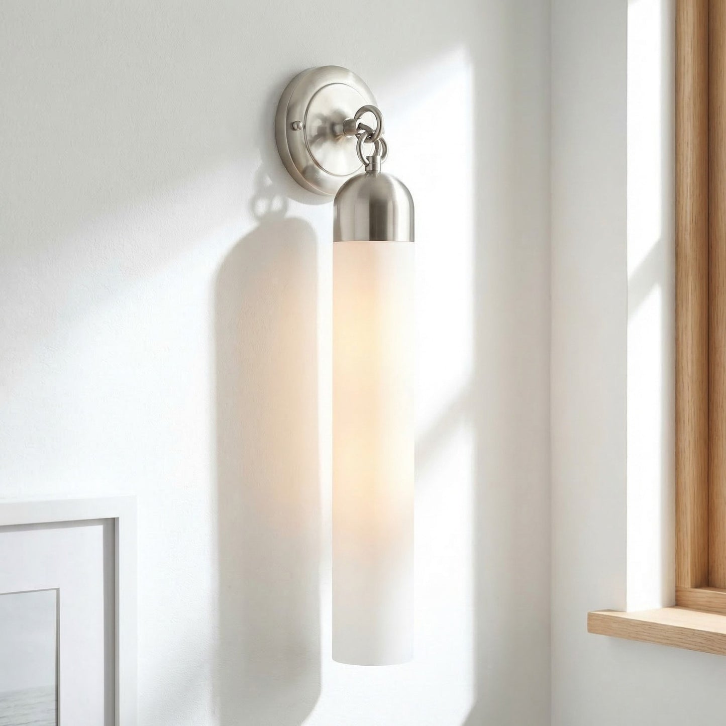 Morgan Minimalist Cylindrical Glass or Alabaster Wall Light