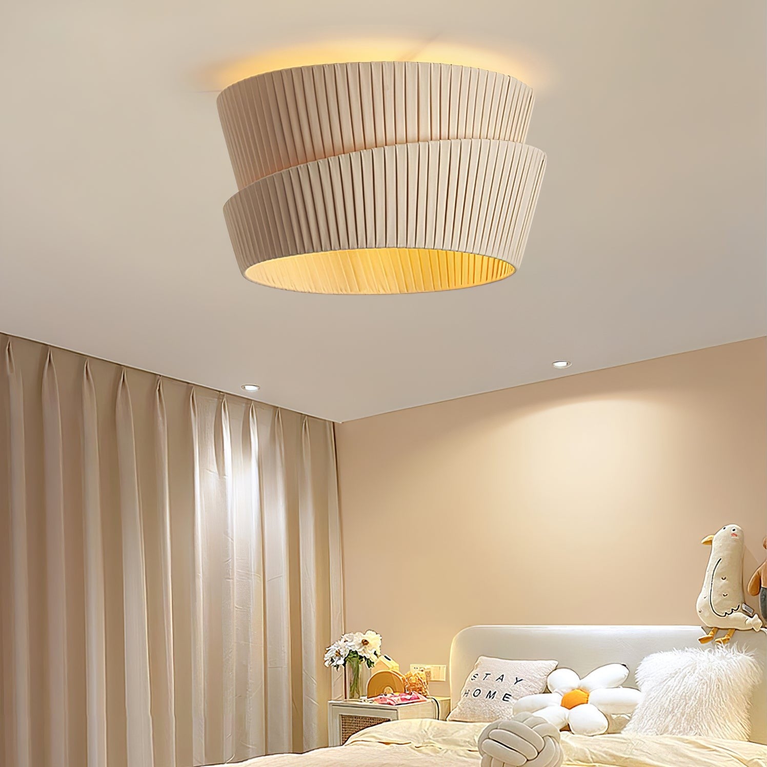 Mvari Modern Beige Pleated Fabric Ceiling Light