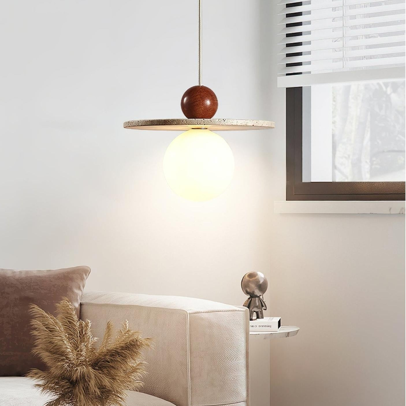 Jeremiah Cream Style Flying Disc Travertine Pendant Light