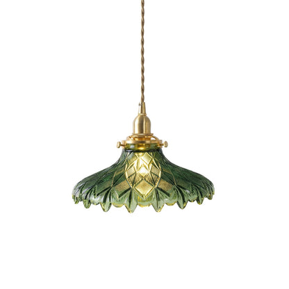 Gyran Retro Brass Lace Glass Pendant Light