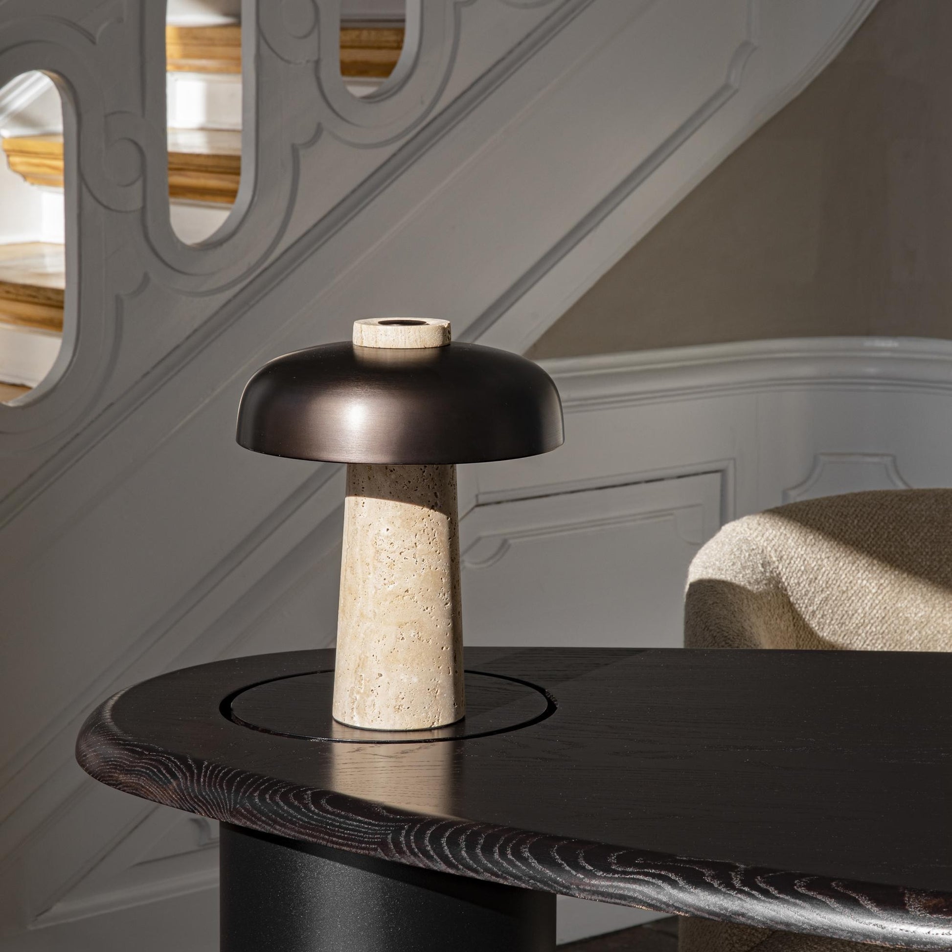 Salma Travertine Mushroom LED Table Lamp