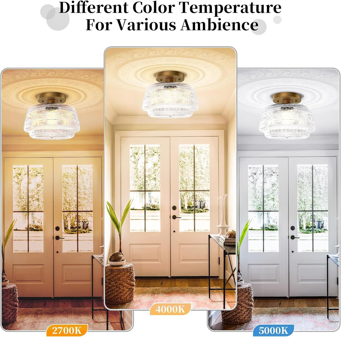 Ixionis Farmhouse Patterned Glass Semi Flush Mount Ceiling Light