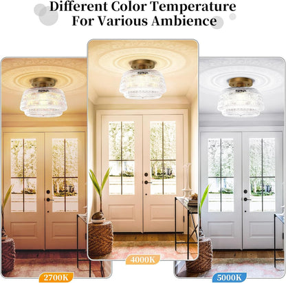 Ixionis Farmhouse Patterned Glass Semi Flush Mount Ceiling Light
