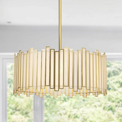 Atchison 4 Light Drum Shade Chandelier with Tiffany Glass for Dining Room