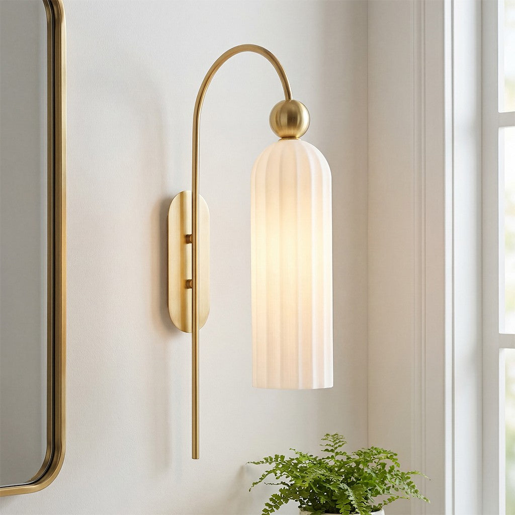 Emrys Modern Gold Fluted Glass Cylinder Sconce