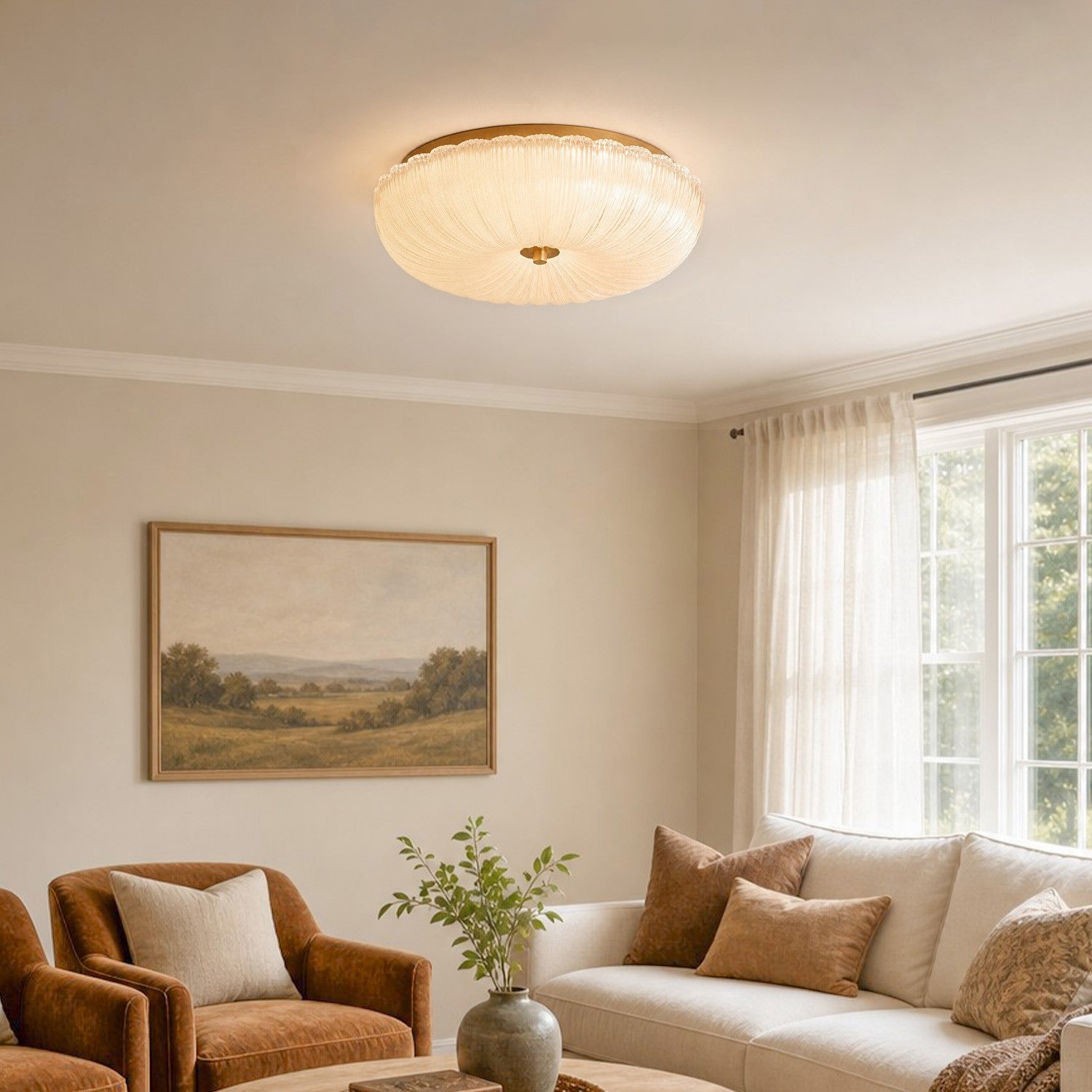 Caladri French Round Ripple LED Glass Ceiling Light