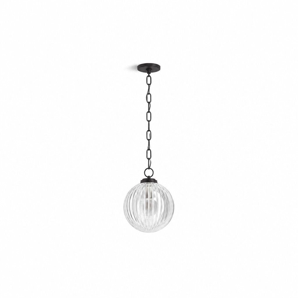 Hana Farmhouse Ribbed Glass Globe Pendant Light
