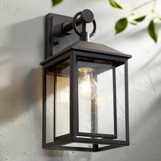 Mythor Bronze Textured Clear Glass Lantern Outdoor Sconce