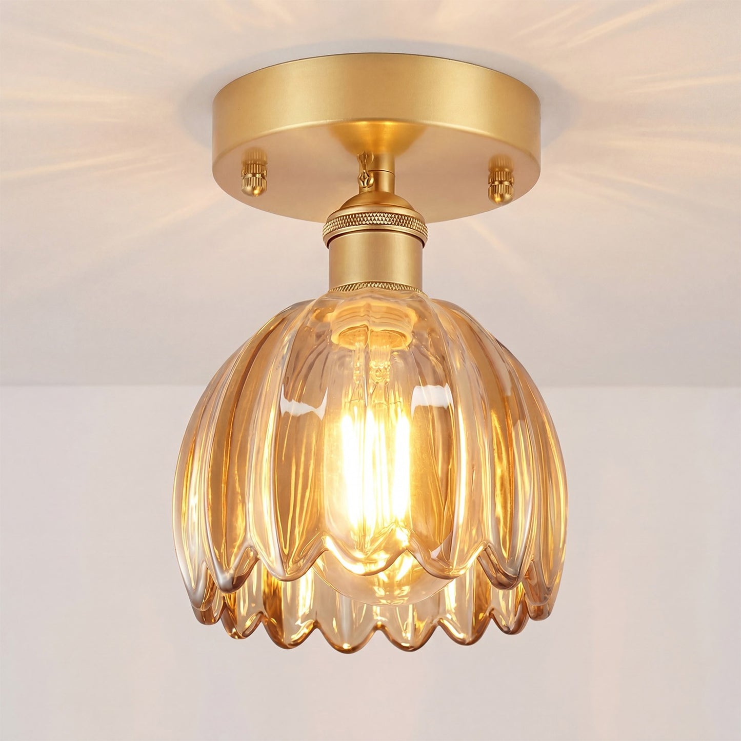 Ozir Stained Glass Flush Mount Tulip Light