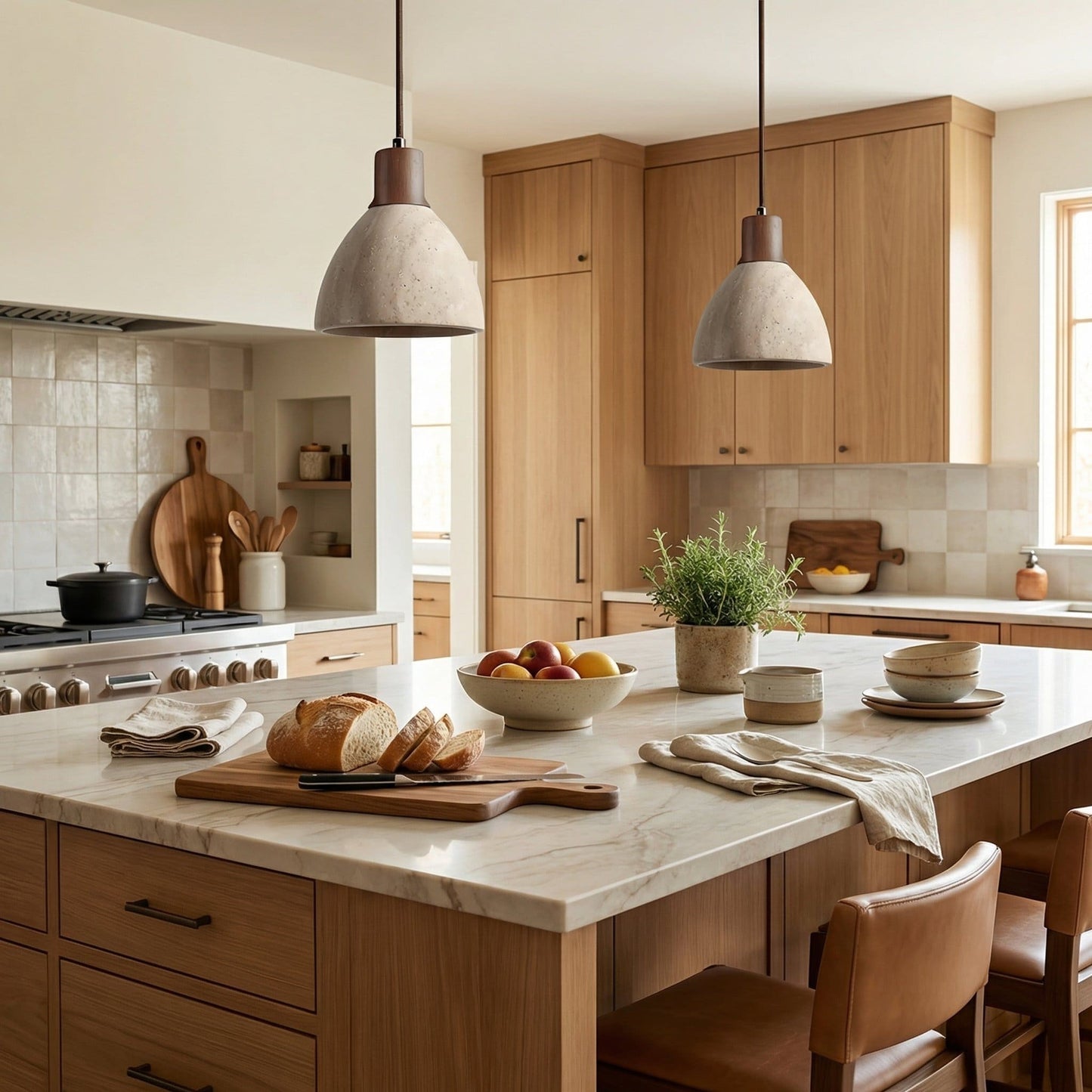 Kurtis Modern Travertine Wood Dome Pendant Light