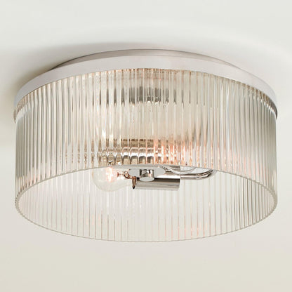 Sylan Farmhouse Round Ribbed Glass Flush Mount Ceiling Light