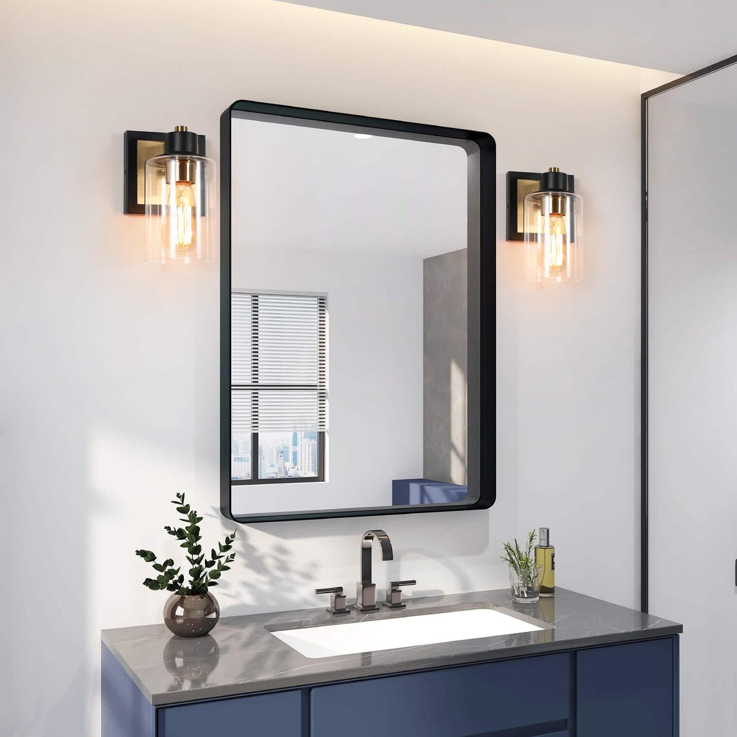 Dyril Modern Matte Black Cylinder Glass Sconce