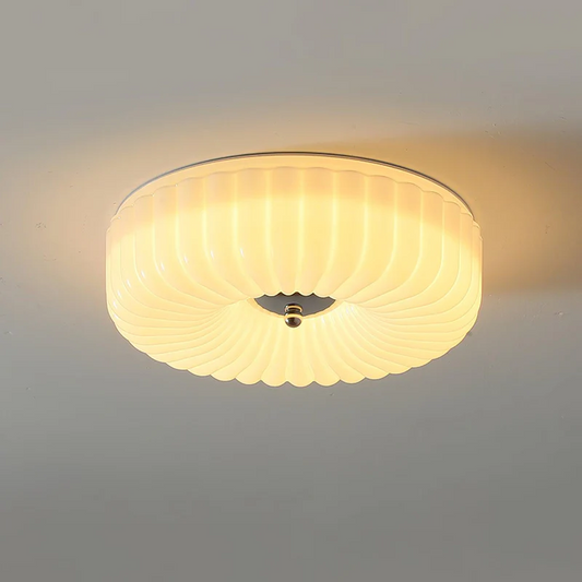 Prythos Cream Textured Glass Round Bauhaus Ceiling Light