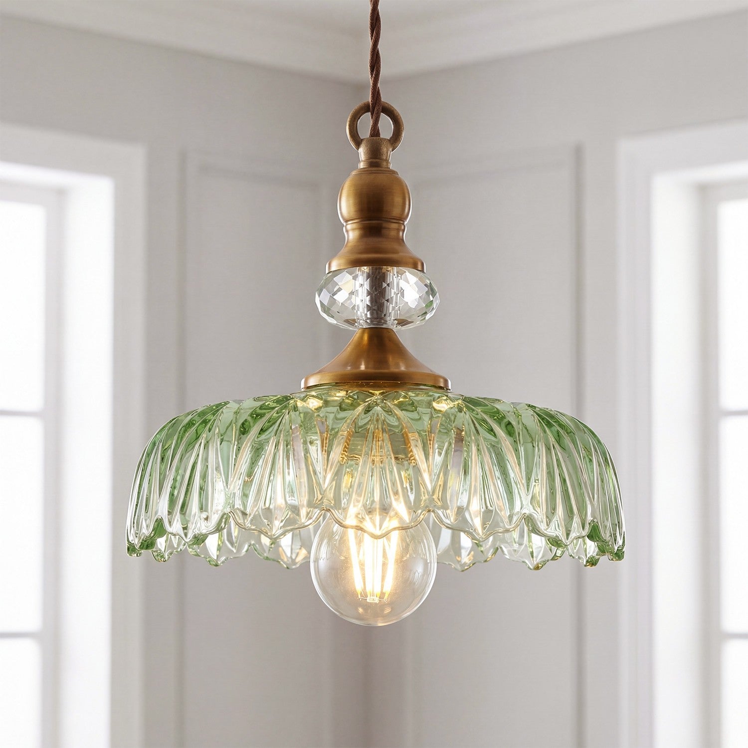 Jaime Antique Brass and Glass Flower Pendant Light