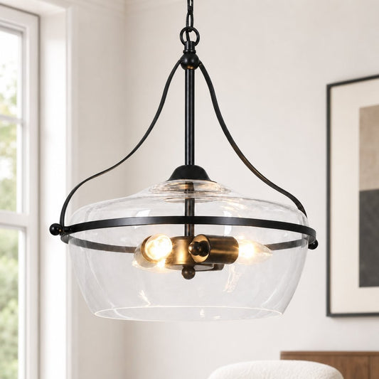 Florentine Rustic Brass Dome Clear Glass Pendant Light