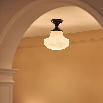 Iveria Striped Milk Glass Schoolhouse Flush Mount Ceiling Light