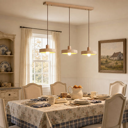 Harlow Wabi-Sabi Travertine & Wood Circular Pendant Light